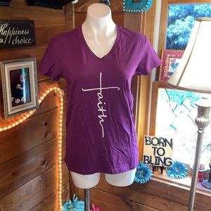 Purple V Neck FAITH tee shirt short sleeve NEW